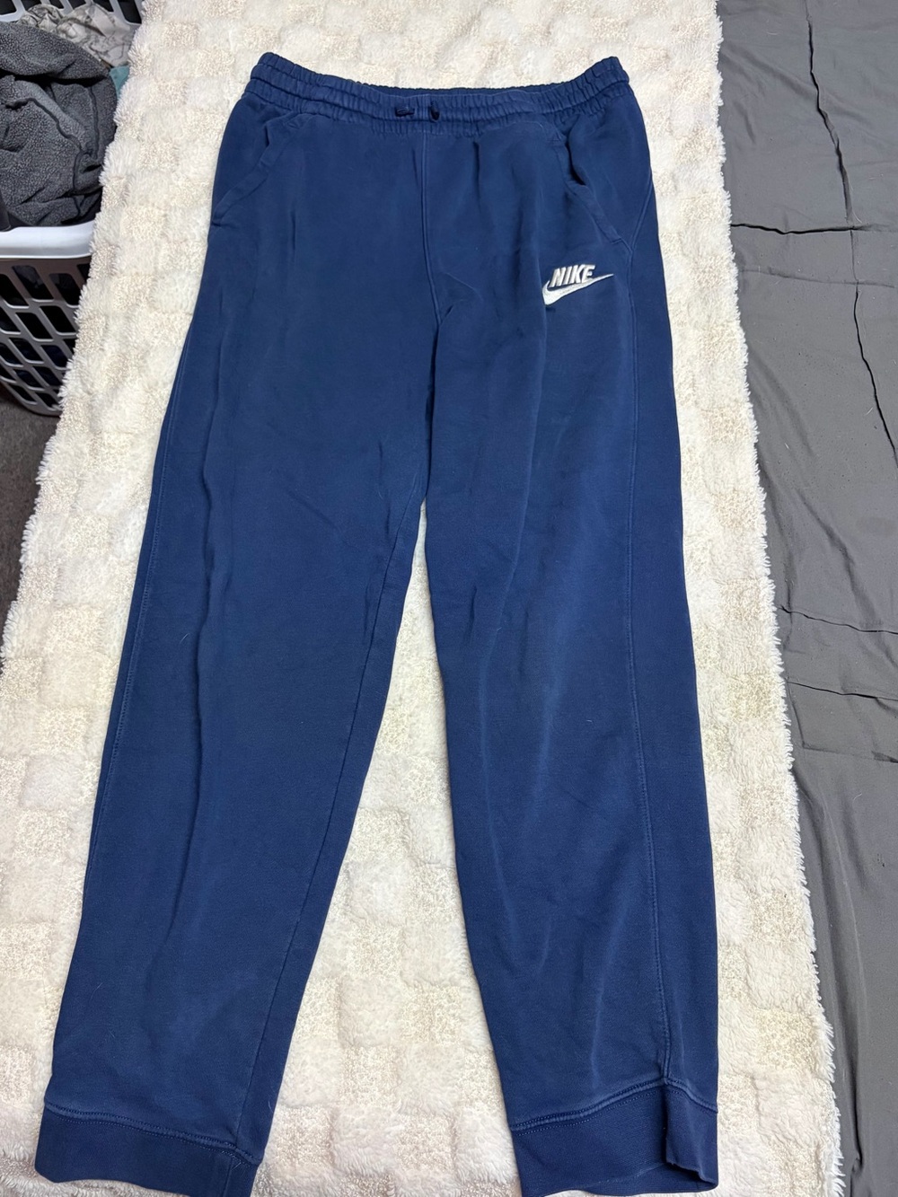 Nike Kids Navy Blue Fleece Joggers with White Logo